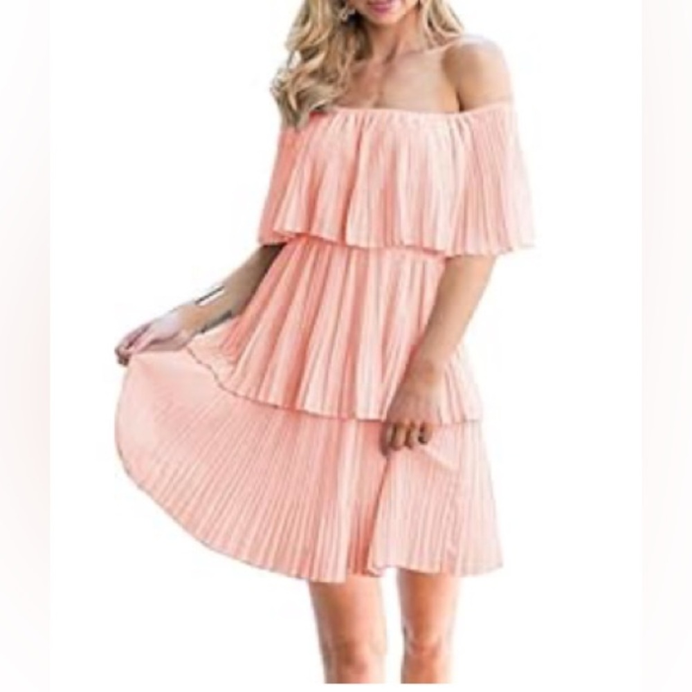Amazon Pink Tiered Ruffled Strapless Dress